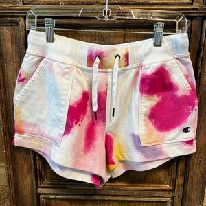Champion athletic athleisure pink tie dye drawstring activewear shorts Size M